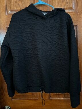 Nine West Active Large Black Textured Hooded Pullover Long Sleeves Waist Tie